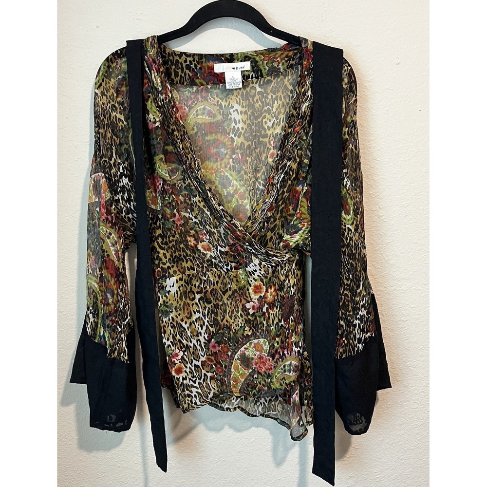 Vintage Y2K Wdny 100% Silk Kimono Size Large Animal Print Paisley Black Details